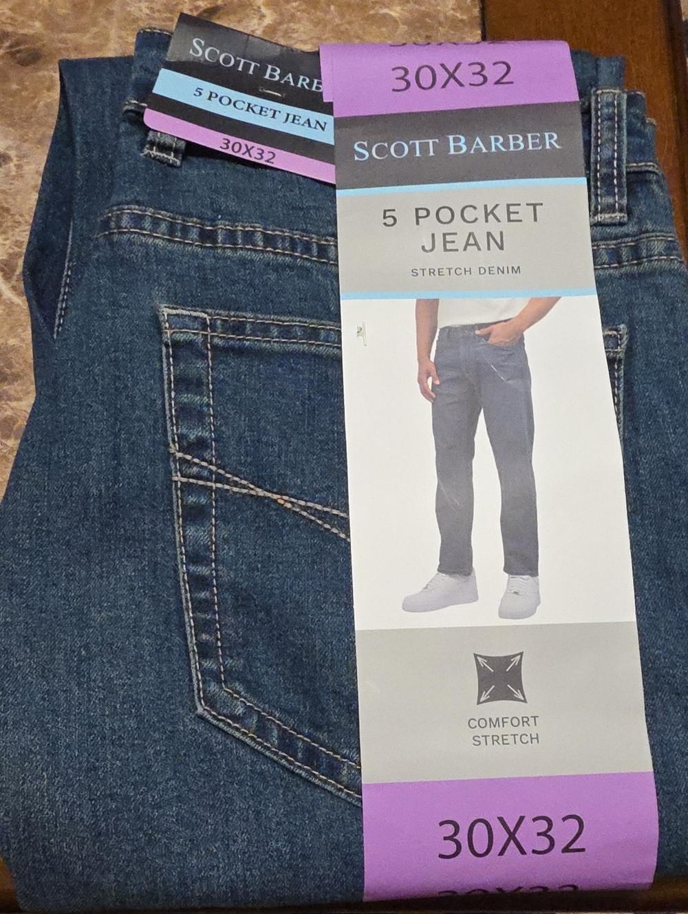 Scott Barber Men’s 5 Pocket Comfort Stretch Jeans in Blue - 30x32